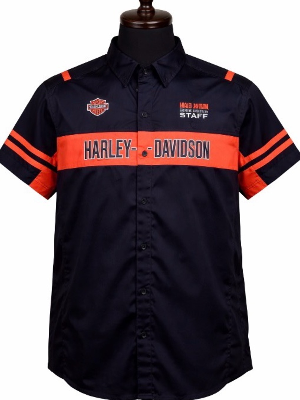 Harley-Davidson Staff Shirt 4XL Black Orange Button Up Biker Work Shirt Mens